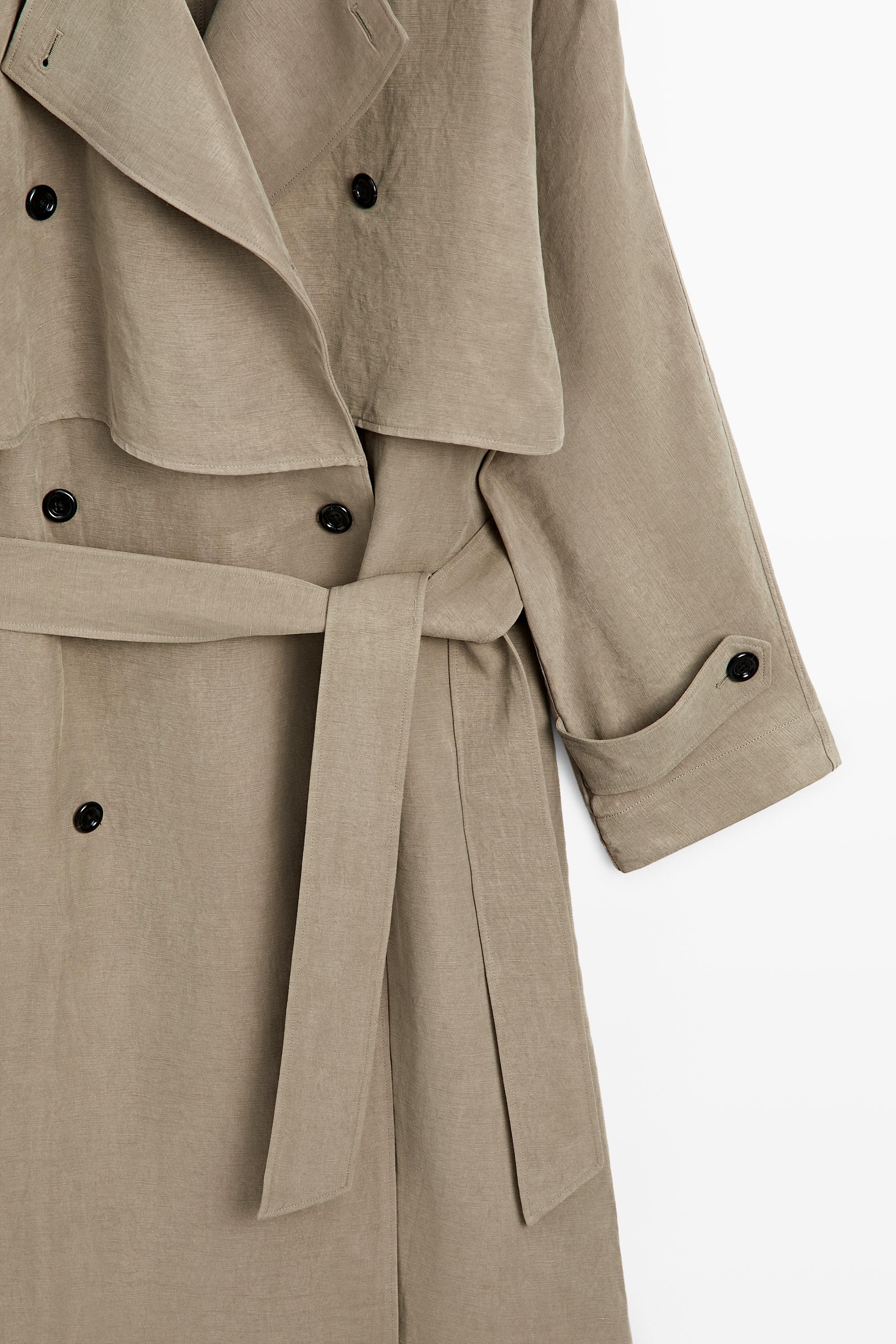 Linen blend trench coat with belt detail